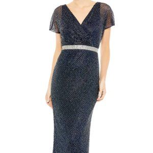 MAC DUGGAL 93678 BEADED BUTTERFLY SLEEVE COLUMN MIDNIGHT NAVY GOWN sz 18